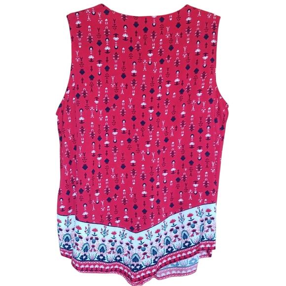 Westport Boho Tunic Blouse Womens 2X Red White and Blue Contrasting Trim Tassels - Picture 2 of 7